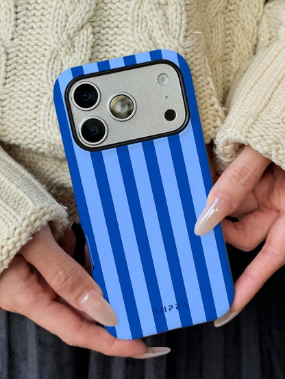 GIIPPA 1 Piece Blue Striped Print Design Phone 17 Pro Max Case, Suitable For Phone 16 Pro Max, 15 Pro Max, 14 Pro Max, Korean Stylish And Interesting Phone Case, Compatible With 11/12/13/14/15/16 Pro