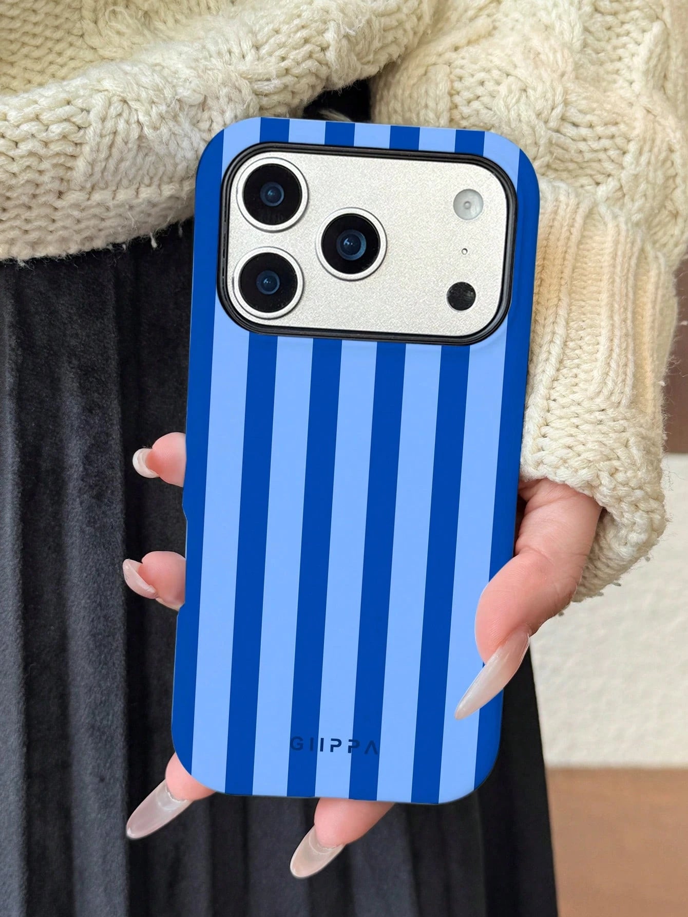GIIPPA 1 Piece Blue Striped Print Design Phone 17 Pro Max Case, Suitable For Phone 16 Pro Max, 15 Pro Max, 14 Pro Max, Korean Stylish And Interesting Phone Case, Compatible With 11/12/13/14/15/16 Pro