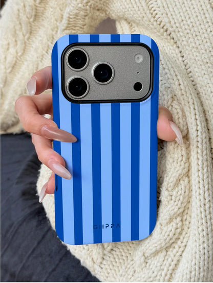 GIIPPA 1 Piece Blue Striped Print Design Phone 17 Pro Max Case, Suitable For Phone 16 Pro Max, 15 Pro Max, 14 Pro Max, Korean Stylish And Interesting Phone Case, Compatible With 11/12/13/14/15/16 Pro