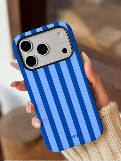 GIIPPA 1 Piece Blue Striped Print Design Phone 17 Pro Max Case, Suitable For Phone 16 Pro Max, 15 Pro Max, 14 Pro Max, Korean Stylish And Interesting Phone Case, Compatible With 11/12/13/14/15/16 Pro