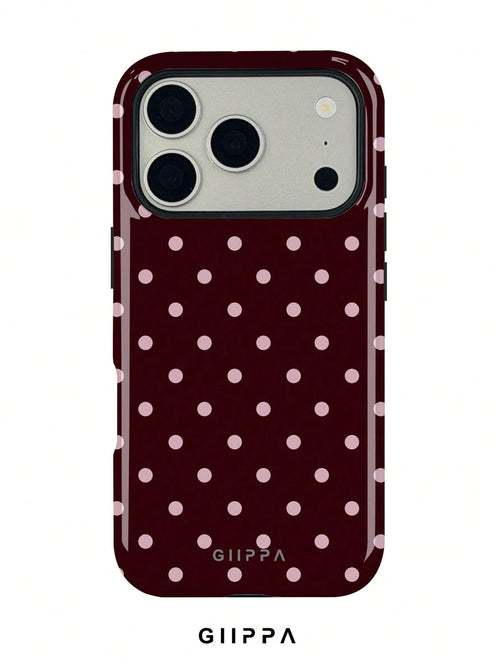 GIIPPA 1pc Burgundy Background With Pink Polka Dot Pattern Design, Phone 17 Pro Max Phone Case, Compatible With Phone 16 Pro Max, 15 Pro Max, 14 Pro Max, Korean-Style High-End Fashionable And Fun Phon