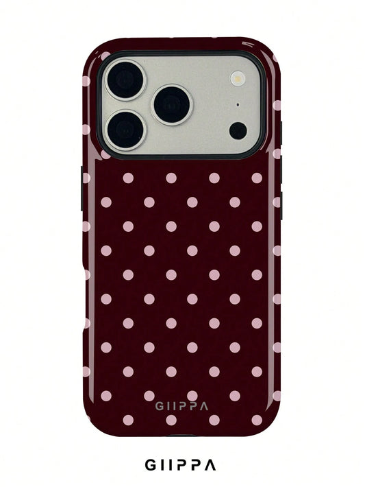 GIIPPA 1pc Burgundy Background With Pink Polka Dot Pattern Design, Phone 17 Pro Max Phone Case, Compatible With Phone 16 Pro Max, 15 Pro Max, 14 Pro Max, Korean-Style High-End Fashionable And Fun Phon