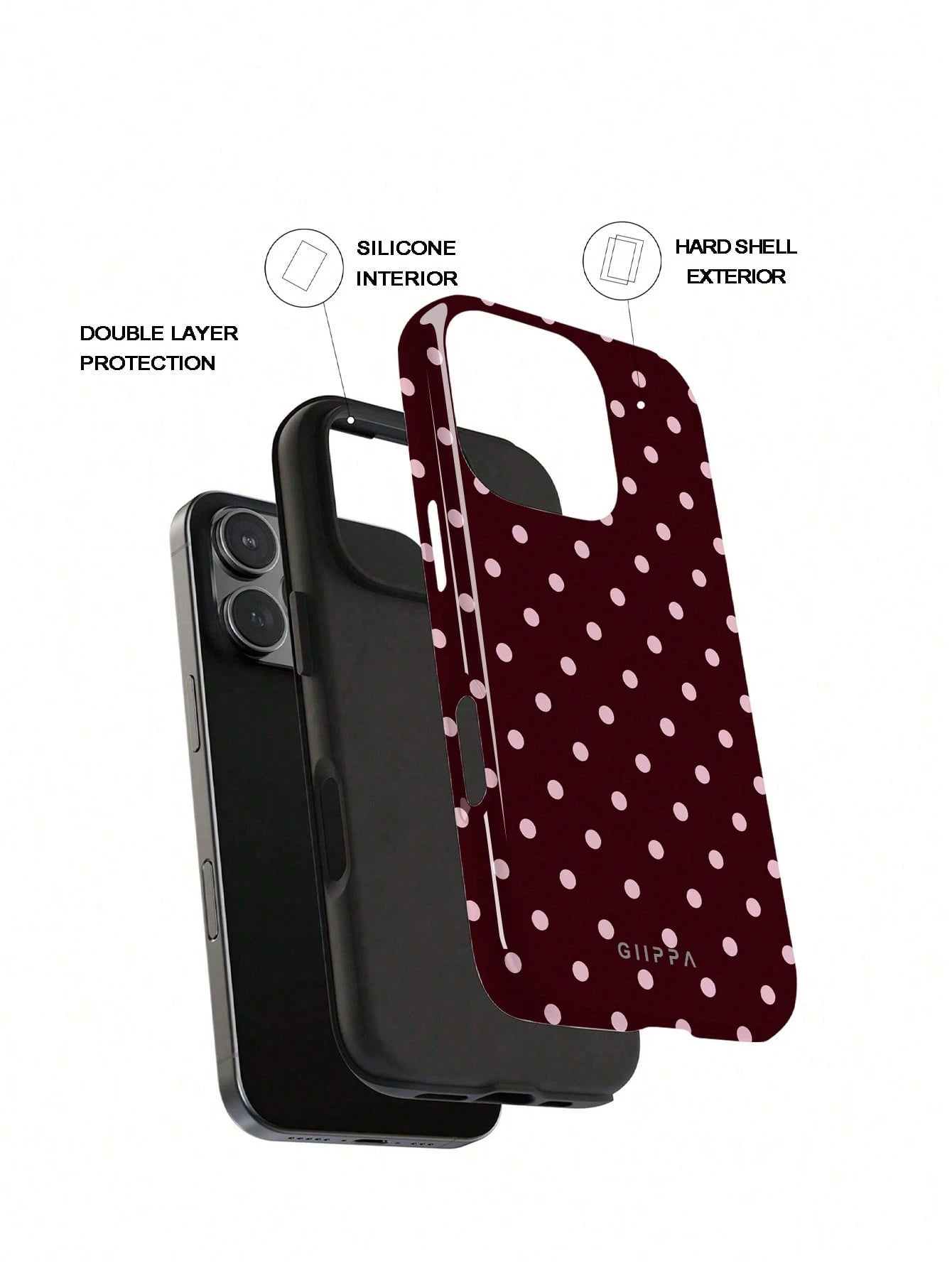 GIIPPA 1pc Burgundy Background With Pink Polka Dot Pattern Design, Phone 17 Pro Max Phone Case, Compatible With Phone 16 Pro Max, 15 Pro Max, 14 Pro Max, Korean-Style High-End Fashionable And Fun Phon