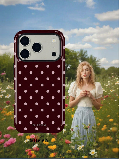 GIIPPA 1pc Burgundy Background With Pink Polka Dot Pattern Design, Phone 17 Pro Max Phone Case, Compatible With Phone 16 Pro Max, 15 Pro Max, 14 Pro Max, Korean-Style High-End Fashionable And Fun Phon