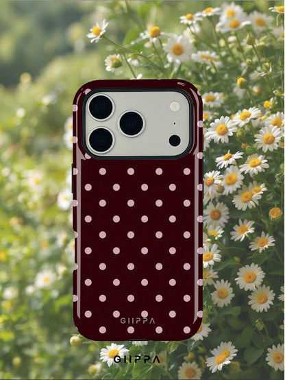 GIIPPA 1pc Burgundy Background With Pink Polka Dot Pattern Design, Phone 17 Pro Max Phone Case, Compatible With Phone 16 Pro Max, 15 Pro Max, 14 Pro Max, Korean-Style High-End Fashionable And Fun Phon