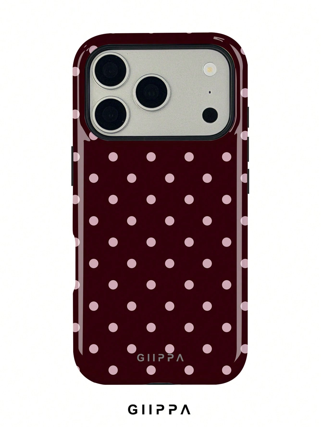GIIPPA 1pc Burgundy Background With Pink Polka Dot Pattern Design, Phone 17 Pro Max Phone Case, Compatible With Phone 16 Pro Max, 15 Pro Max, 14 Pro Max, Korean-Style High-End Fashionable And Fun Phon