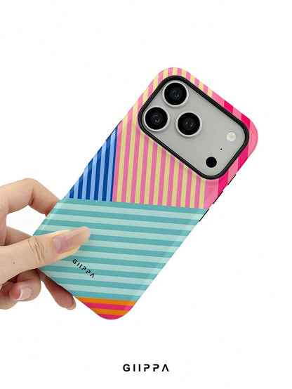 GIIPPA 1pc Multi-Color Striped Mixed Pattern Design, Phone 17 Pro Max Phone Case, Compatible With Phone 16 Pro Max, 15 Pro Max, 14 Pro Max, Korean Style High-End Fashion Fun Phone Case, Suitable For 1