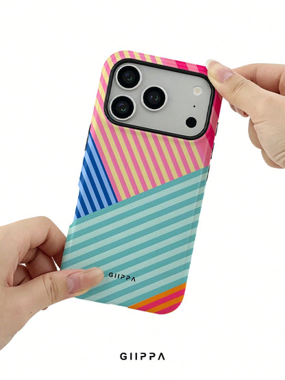 GIIPPA 1pc Multi-Color Striped Mixed Pattern Design, Phone 17 Pro Max Phone Case, Compatible With Phone 16 Pro Max, 15 Pro Max, 14 Pro Max, Korean Style High-End Fashion Fun Phone Case, Suitable For 1