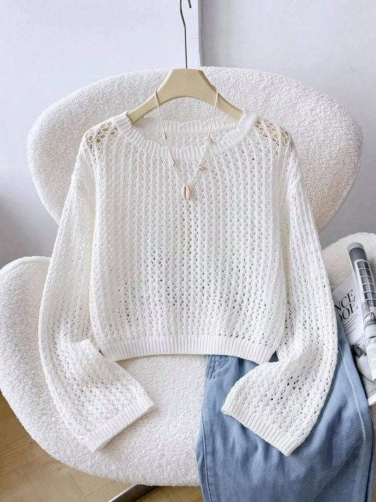 Girlism Tween Girl Tween Girl Hollow Out Pullover Autumn Sweater, Suitable For Daily, Shopping, Dining, Vacation Wear