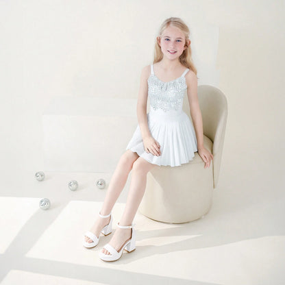 Girls Chunky Heel Strappy Sandals Open Toe Ankle Buckle Dress Shoes For Wedding Party School Little Big Kids