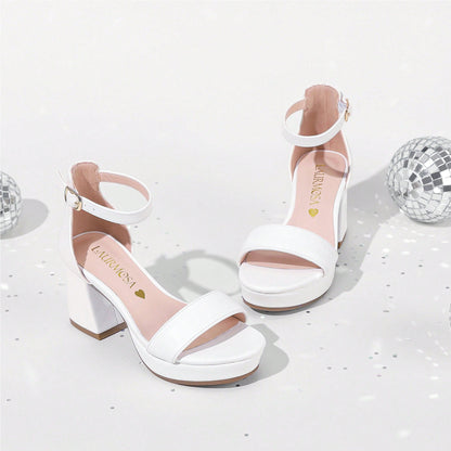 Girls Chunky Heel Strappy Sandals Open Toe Ankle Buckle Dress Shoes For Wedding Party School Little Big Kids