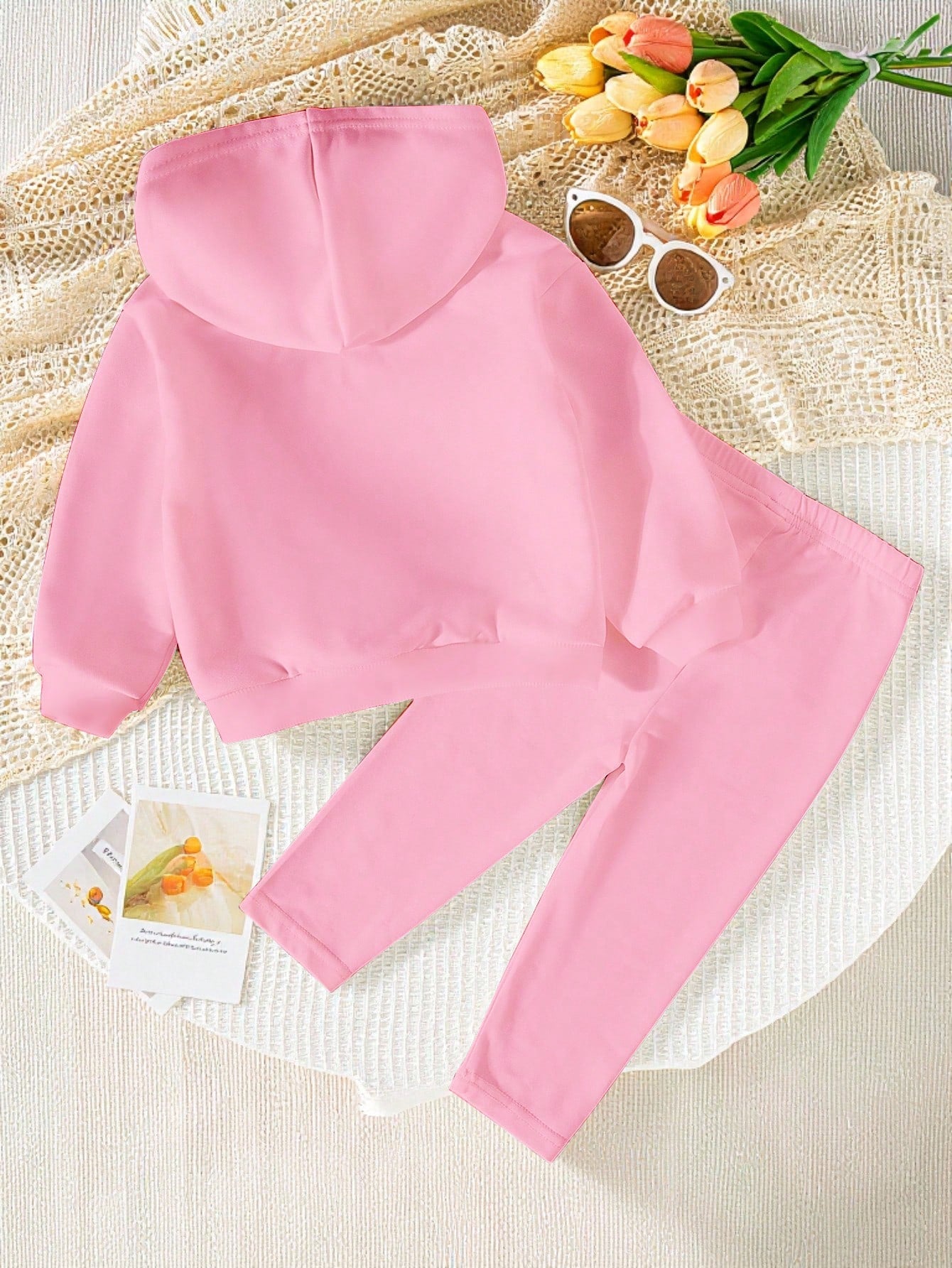 Girls Cute Bow Print Fleece Hoodie, Baby Girls Casual Minimalist Colorblock Striped Hooded Sweatshirt And Slim Fit Colorblock Leggings Set, Suitable For Autumn/Winter All Seasons, Back To School