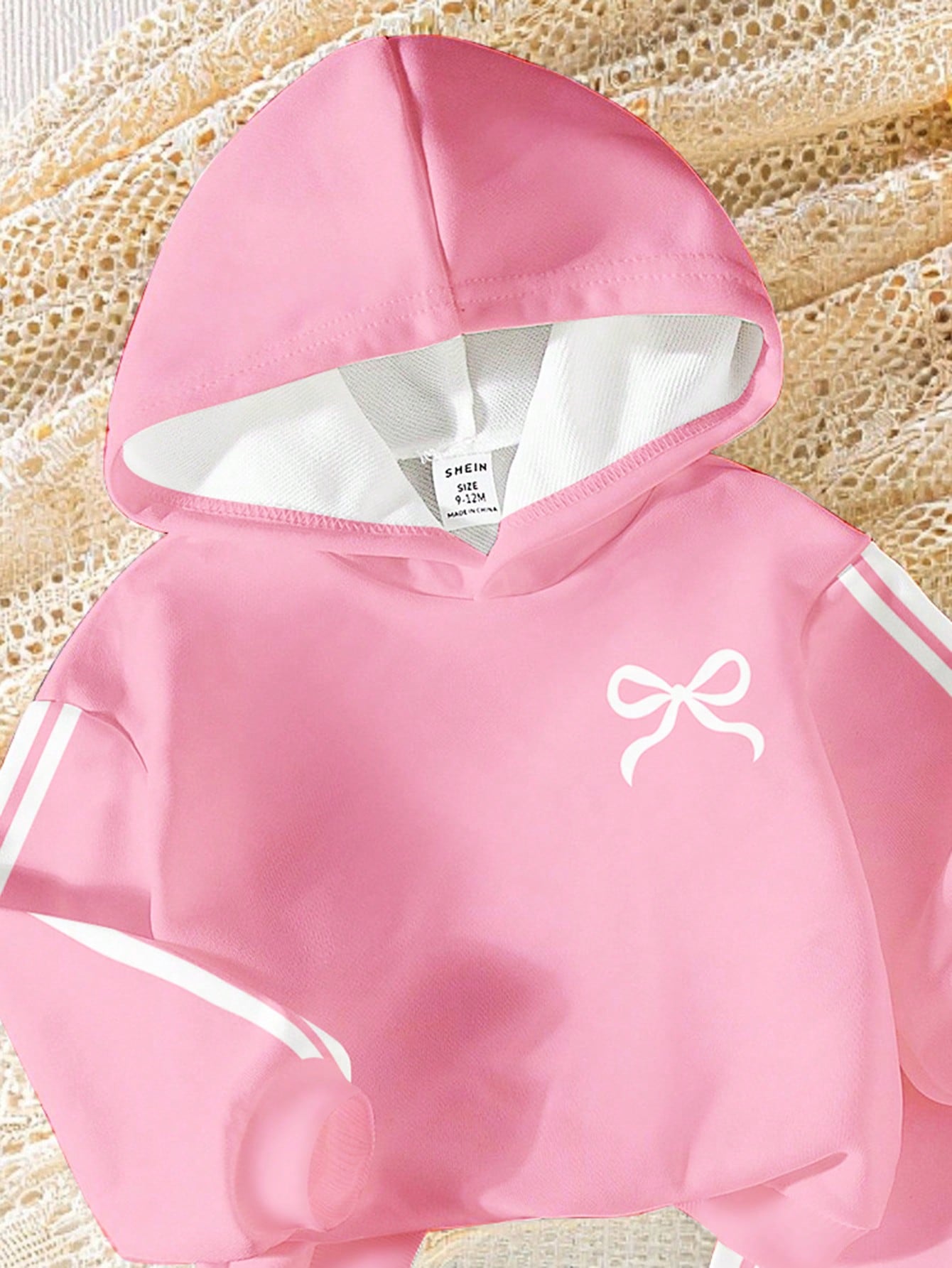 Girls Cute Bow Print Fleece Hoodie, Baby Girls Casual Minimalist Colorblock Striped Hooded Sweatshirt And Slim Fit Colorblock Leggings Set, Suitable For Autumn/Winter All Seasons, Back To School