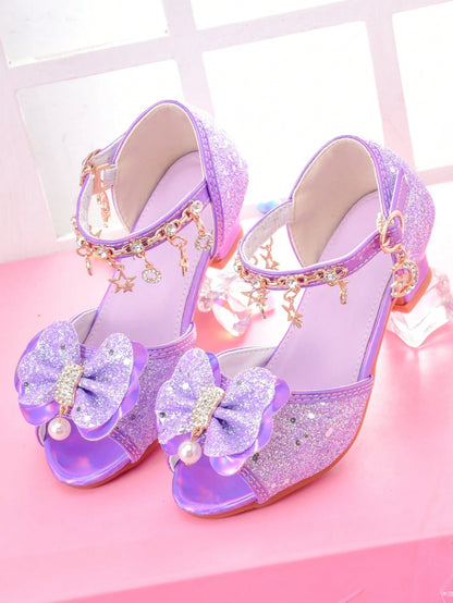 Girls' Fashion High Heel Sandals, Rainbow Glitter Kids Pageant Shoes For Little Girls, Suitable For Stage Performance, Party And Formal Occasions