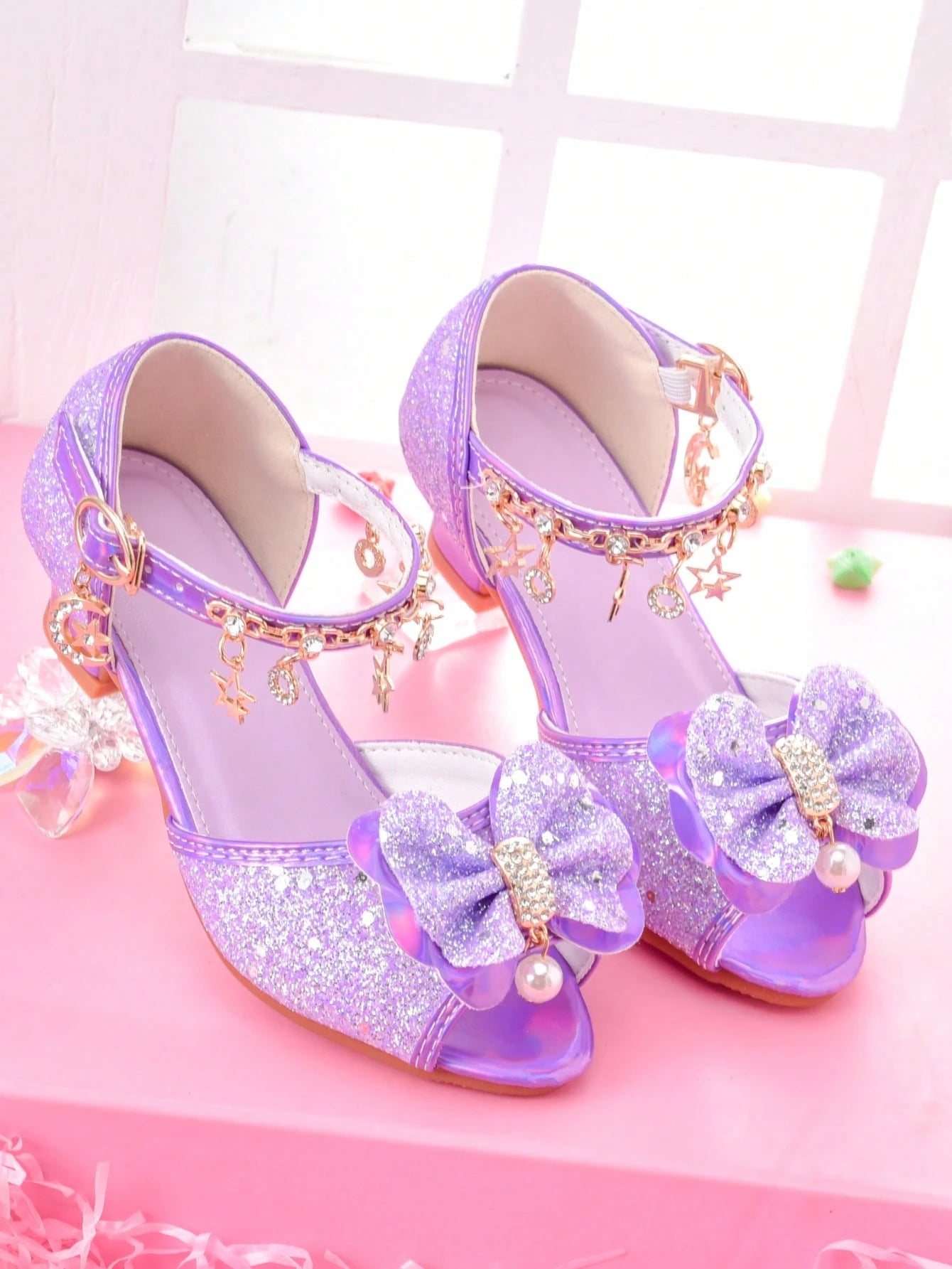 Girls' Fashion High Heel Sandals, Rainbow Glitter Kids Pageant Shoes For Little Girls, Suitable For Stage Performance, Party And Formal Occasions