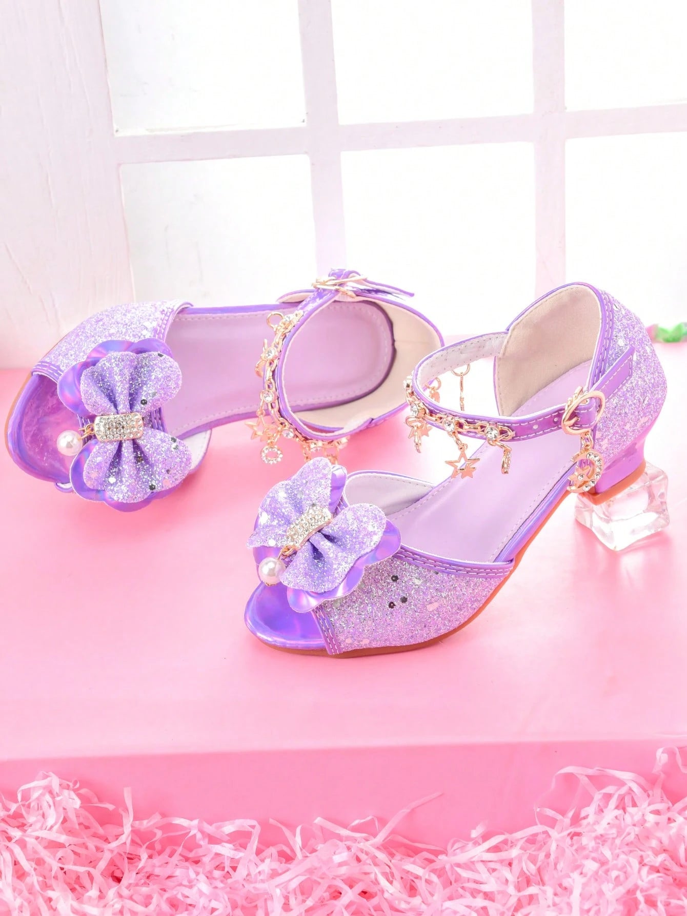 Girls' Fashion High Heel Sandals, Rainbow Glitter Kids Pageant Shoes For Little Girls, Suitable For Stage Performance, Party And Formal Occasions