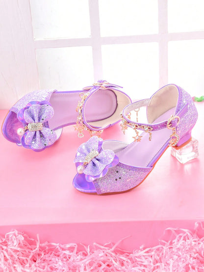 Girls' Fashion High Heel Sandals, Rainbow Glitter Kids Pageant Shoes For Little Girls, Suitable For Stage Performance, Party And Formal Occasions