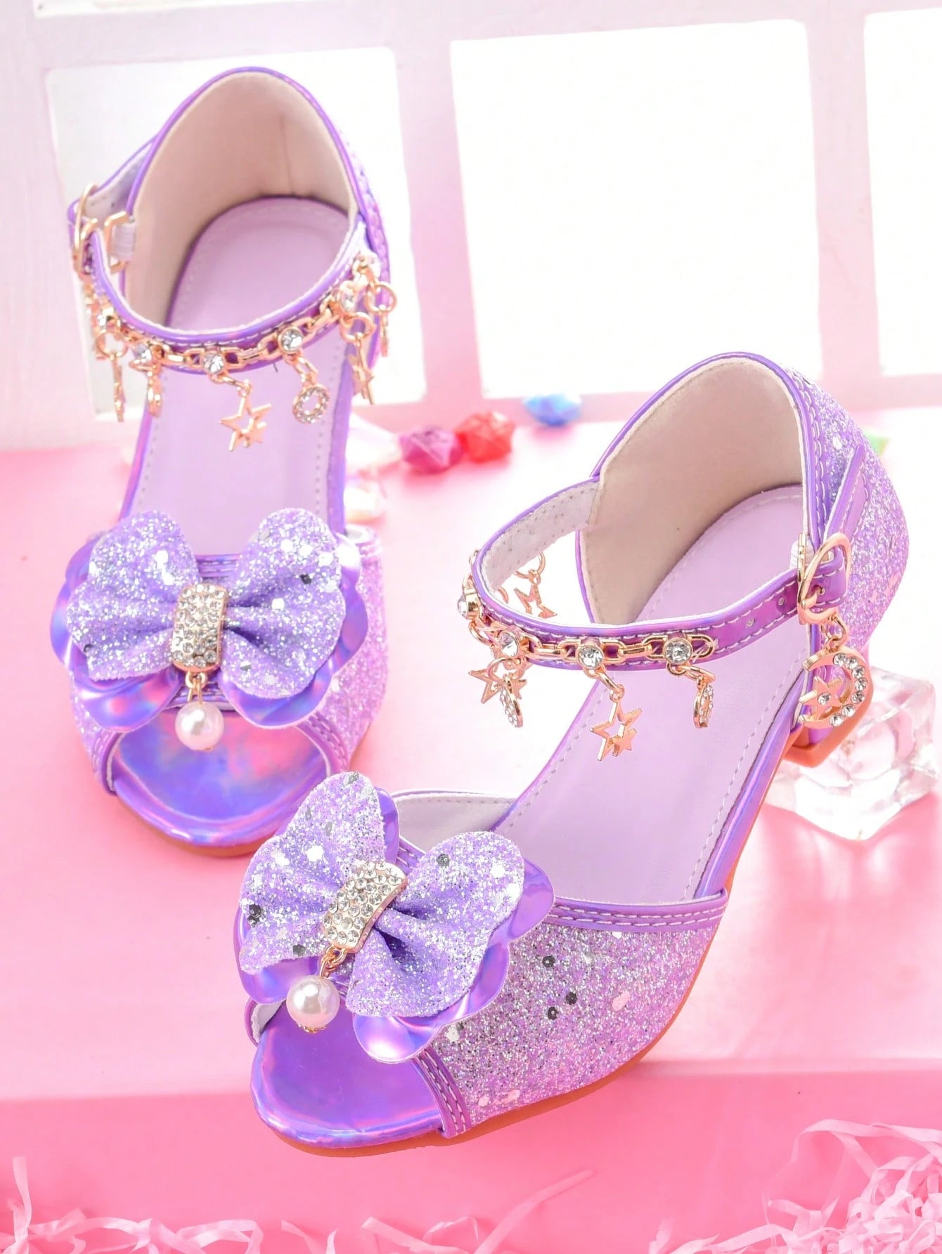 Girls' Fashion High Heel Sandals, Rainbow Glitter Kids Pageant Shoes For Little Girls, Suitable For Stage Performance, Party And Formal Occasions
