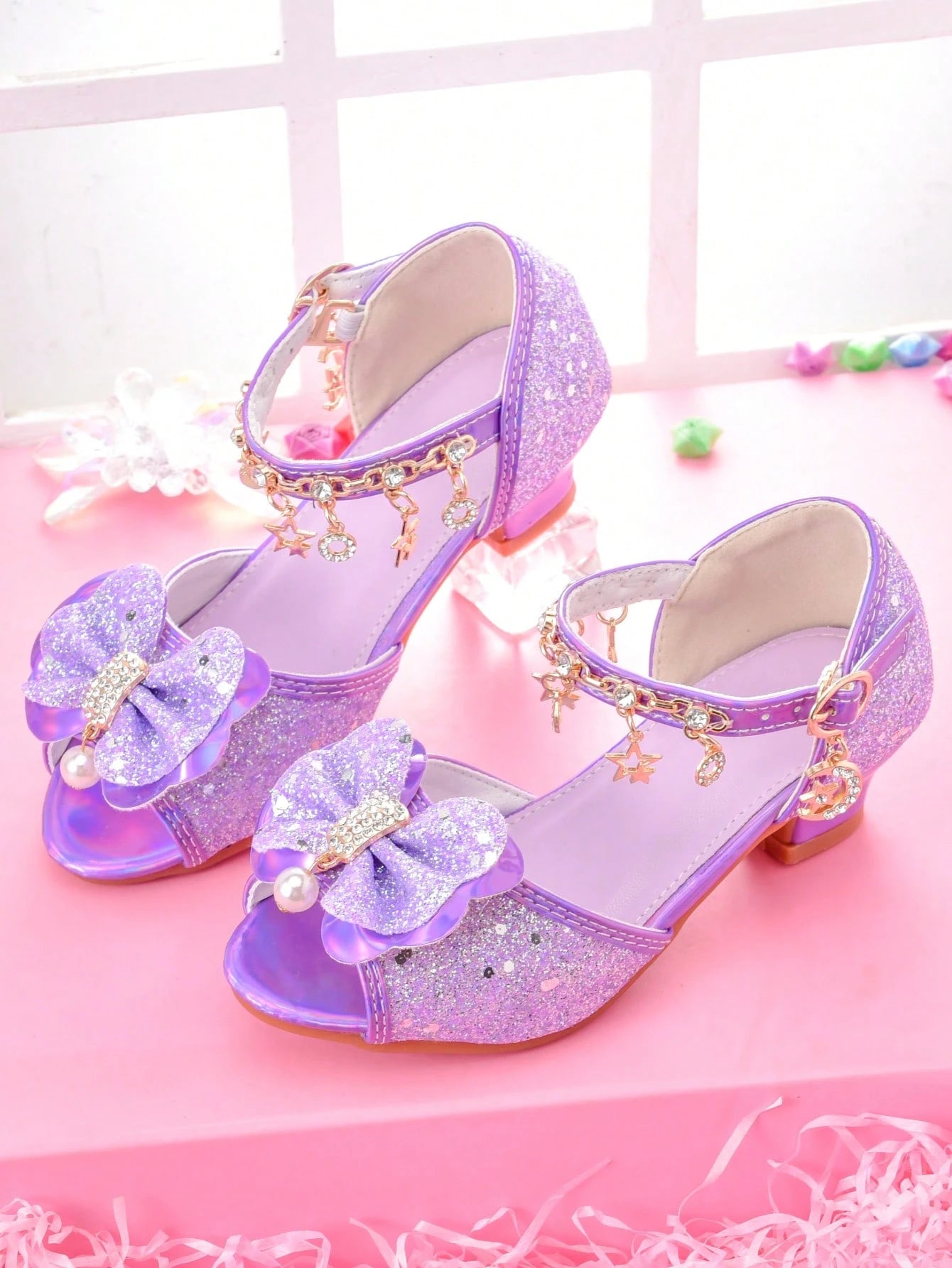 Girls' Fashion High Heel Sandals, Rainbow Glitter Kids Pageant Shoes For Little Girls, Suitable For Stage Performance, Party And Formal Occasions