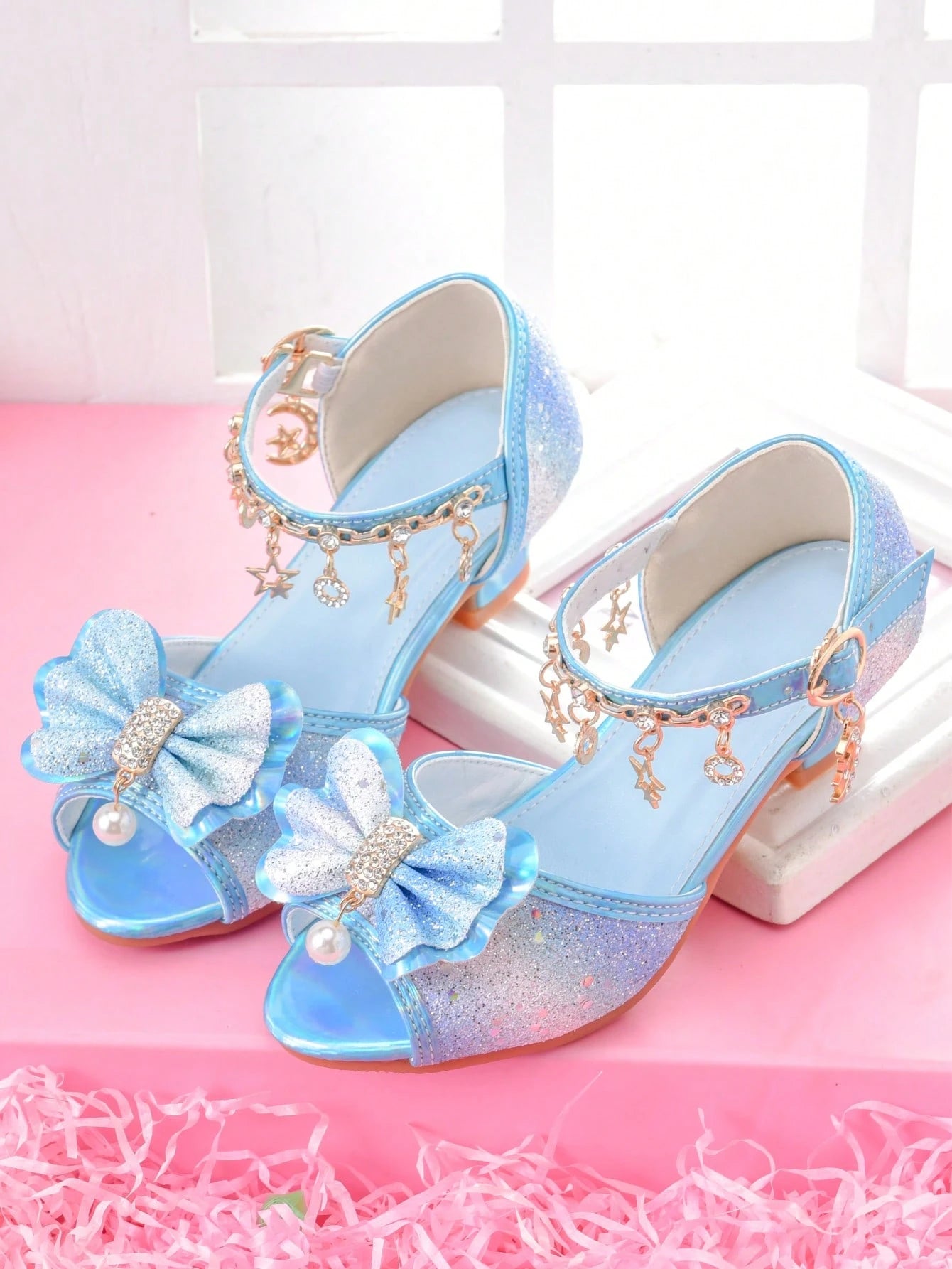Girls' Fashion High Heel Sandals, Rainbow Glitter Kids Pageant Shoes For Little Girls, Suitable For Stage Performance, Party And Formal Occasions