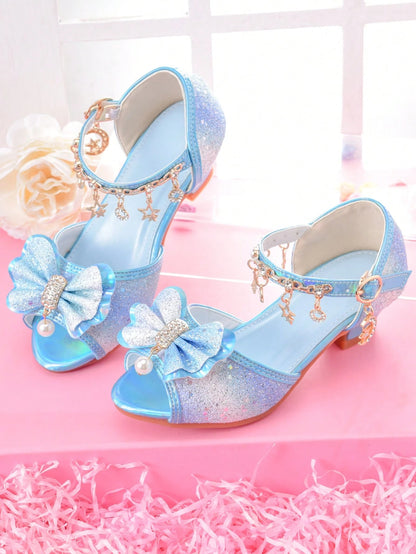 Girls' Fashion High Heel Sandals, Rainbow Glitter Kids Pageant Shoes For Little Girls, Suitable For Stage Performance, Party And Formal Occasions
