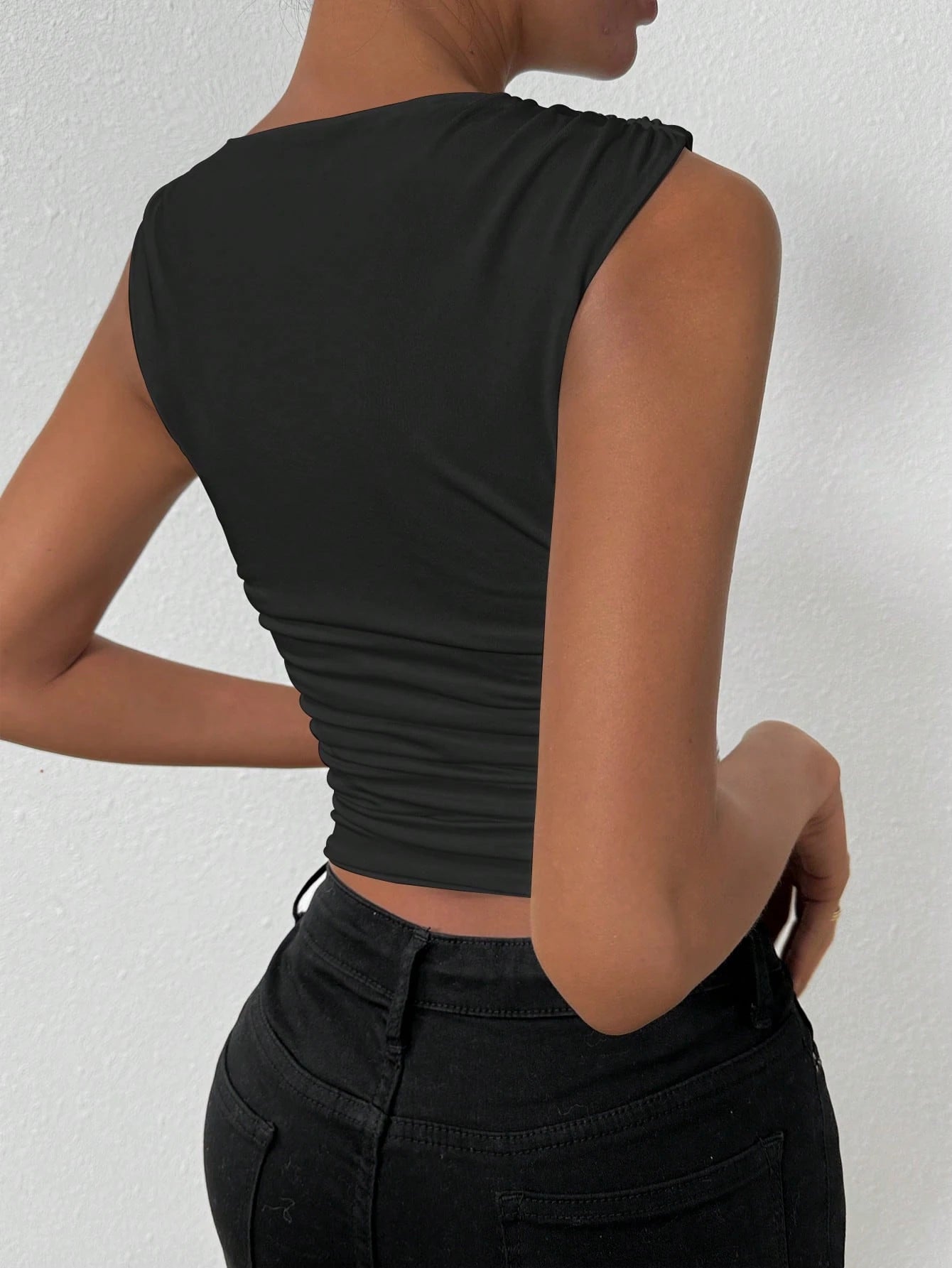 Glamine Casual Solid Color Ruched Slim Fit Tank Top For Summer