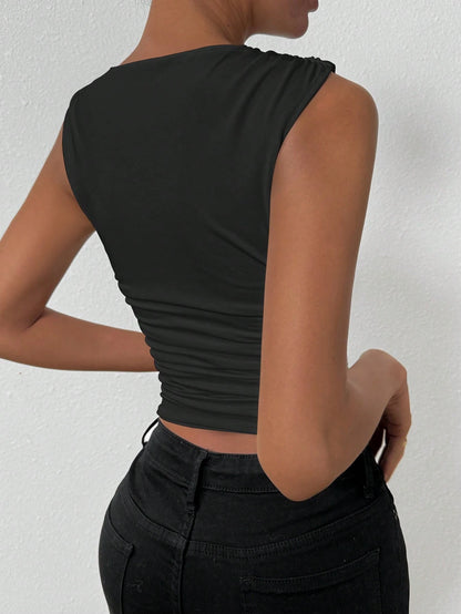 Glamine Casual Solid Color Ruched Slim Fit Tank Top For Summer