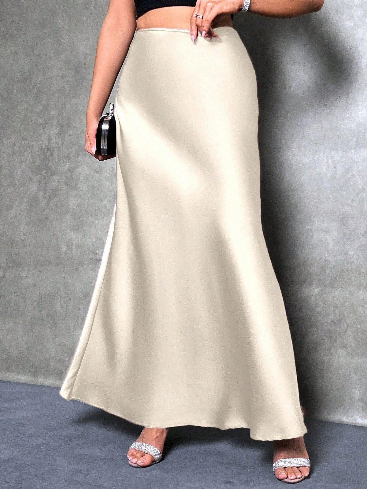 Glamine Women's Satin Floor-Length Mermaid Skirt, Versatile Everyday Skirt