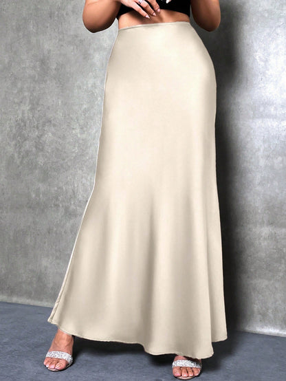 Glamine Women's Satin Floor-Length Mermaid Skirt, Versatile Everyday Skirt