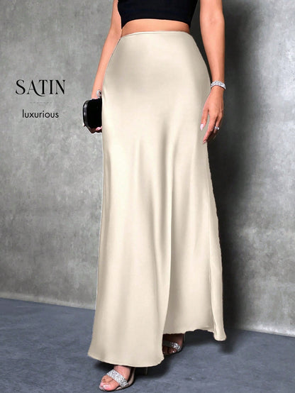 Glamine Women's Satin Floor-Length Mermaid Skirt, Versatile Everyday Skirt