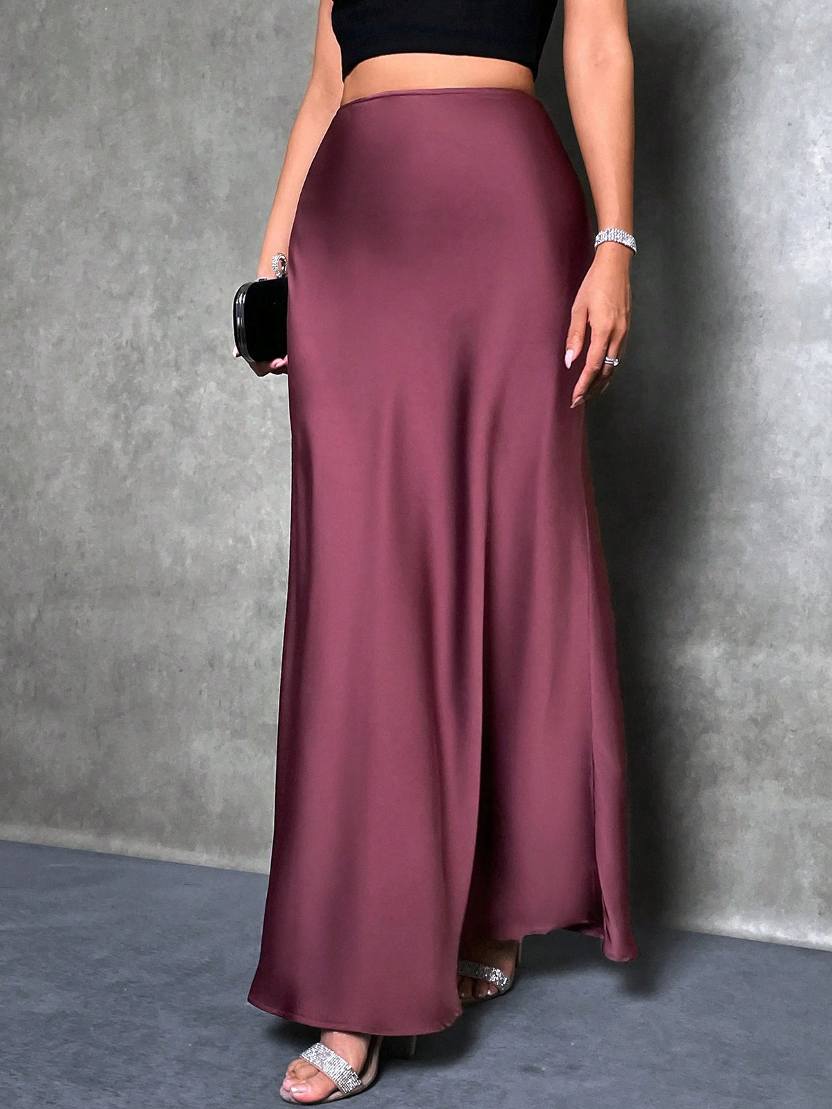 Glamine Women's Satin Floor-Length Mermaid Skirt, Versatile Everyday Skirt