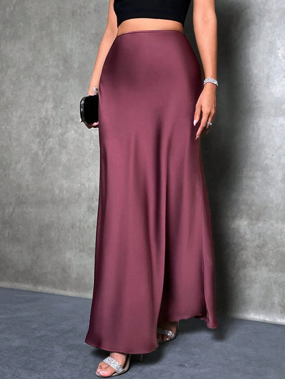 Glamine Women's Satin Floor-Length Mermaid Skirt, Versatile Everyday Skirt