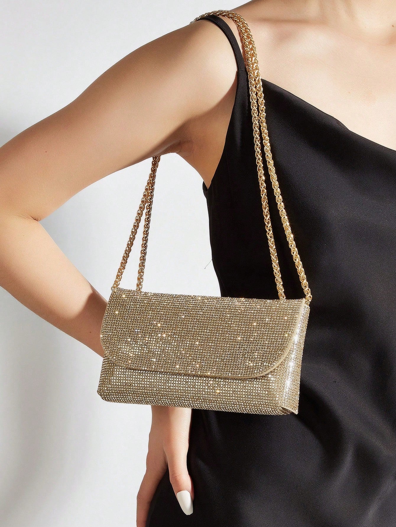 Glamorous Glitter Bling, Sequin, Luxury, Shiny Mini Fashionable Silver Rhinestone Decor Women's Evening Shoulder Bag Evening Bag, Dinner Bag For Party Girl, Woman, Bride Perfect For Party, Wedding, Pr