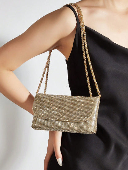 Glamorous Glitter Bling, Sequin, Luxury, Shiny Mini Fashionable Silver Rhinestone Decor Women's Evening Shoulder Bag Evening Bag, Dinner Bag For Party Girl, Woman, Bride Perfect For Party, Wedding, Pr