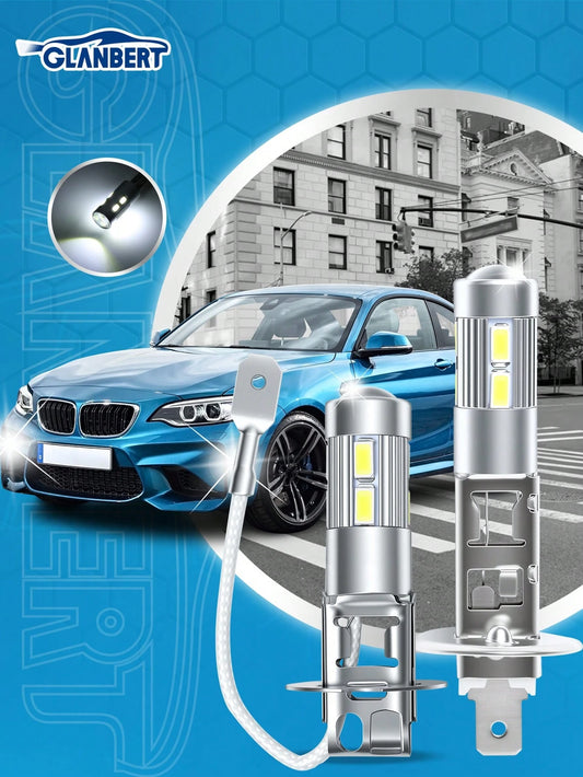 GLANBERT 2pcs 5630 SMD 10 LED H1 H3 6000K Car Fog Light Driving Lamp Headlight DC 12V White Interior Turn Signal Light