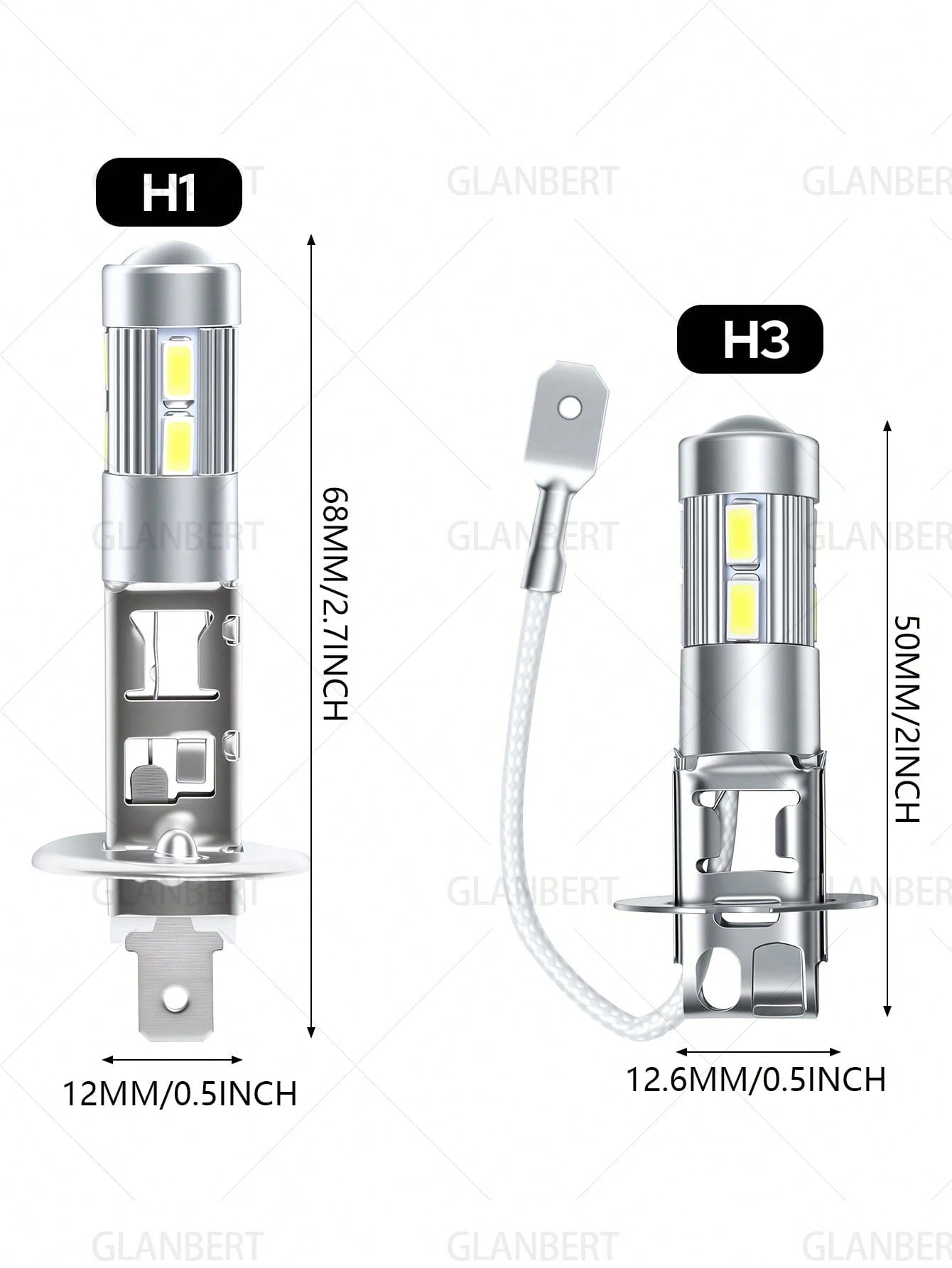 GLANBERT 2pcs 5630 SMD 10 LED H1 H3 6000K Car Fog Light Driving Lamp Headlight DC 12V White Interior Turn Signal Light