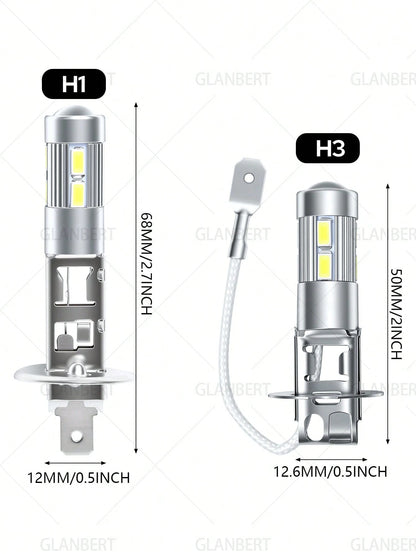 GLANBERT 2pcs 5630 SMD 10 LED H1 H3 6000K Car Fog Light Driving Lamp Headlight DC 12V White Interior Turn Signal Light
