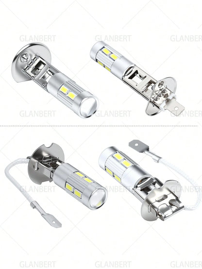GLANBERT 2pcs 5630 SMD 10 LED H1 H3 6000K Car Fog Light Driving Lamp Headlight DC 12V White Interior Turn Signal Light