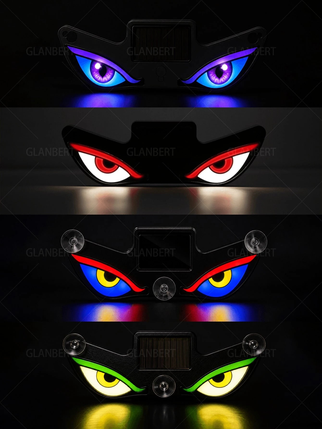 GLANBERT Solar Powered LED Devil's Eye Triangle Window Decor Light, Suitable For Car, Motorcycle And Truck Decorative Lighting