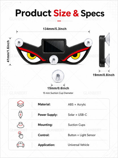 GLANBERT Solar Powered LED Devil's Eye Triangle Window Decor Light, Suitable For Car, Motorcycle And Truck Decorative Lighting