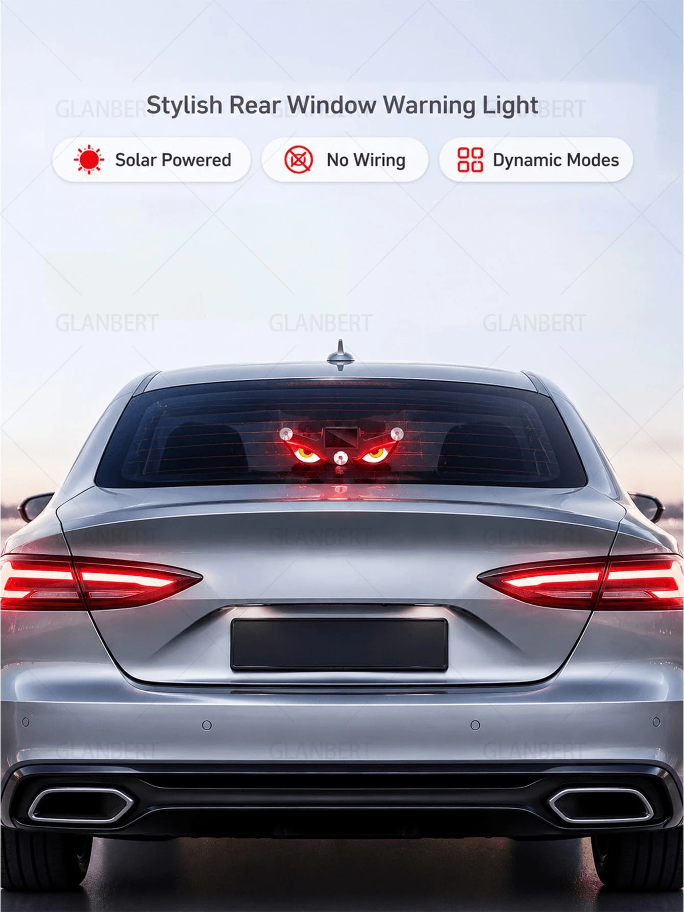 GLANBERT Solar Powered LED Devil's Eye Triangle Window Decor Light, Suitable For Car, Motorcycle And Truck Decorative Lighting