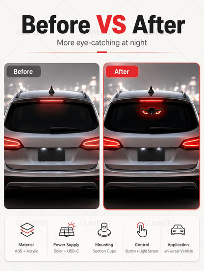 GLANBERT Solar Powered LED Devil's Eye Triangle Window Decor Light, Suitable For Car, Motorcycle And Truck Decorative Lighting
