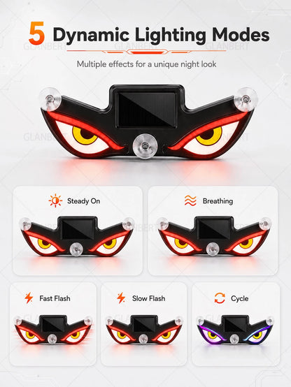 GLANBERT Solar Powered LED Devil's Eye Triangle Window Decor Light, Suitable For Car, Motorcycle And Truck Decorative Lighting