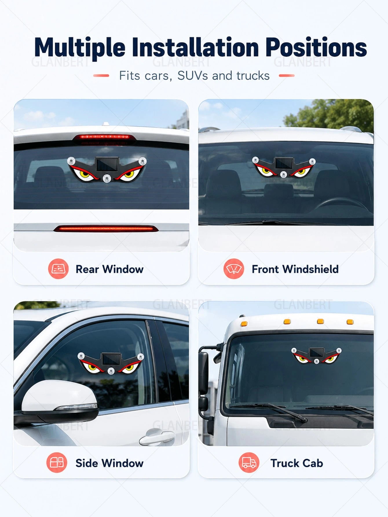 GLANBERT Solar Powered LED Devil's Eye Triangle Window Decor Light, Suitable For Car, Motorcycle And Truck Decorative Lighting