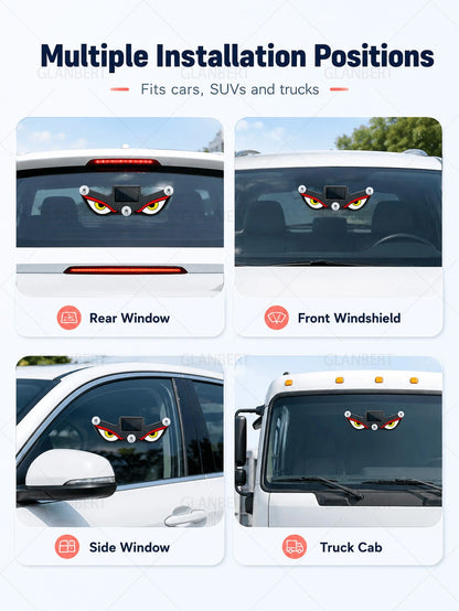 GLANBERT Solar Powered LED Devil's Eye Triangle Window Decor Light, Suitable For Car, Motorcycle And Truck Decorative Lighting