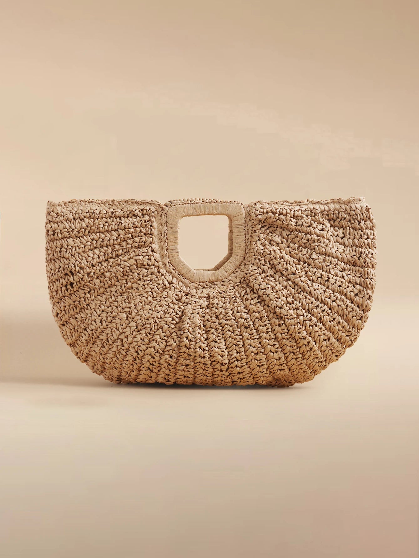 Glizzene 1pc Large Capacity Straw Woven Clutch Bag, Cloud Shaped Semi-Circle Design, Summer Travel Beach Bag For Daily Shopping, Straw Bag