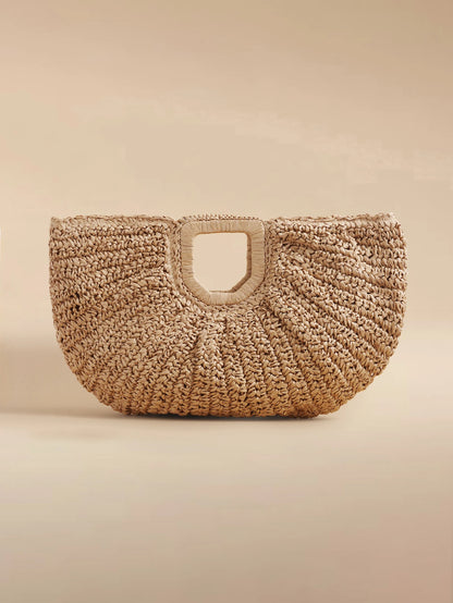 Glizzene 1pc Large Capacity Straw Woven Clutch Bag, Cloud Shaped Semi-Circle Design, Summer Travel Beach Bag For Daily Shopping, Straw Bag