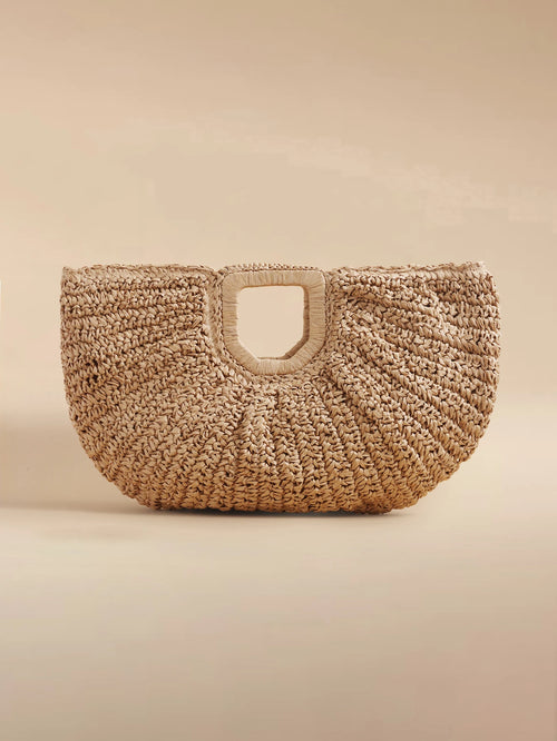 Glizzene 1pc Large Capacity Straw Woven Clutch Bag, Cloud Shaped Semi-Circle Design, Summer Travel Beach Bag For Daily Shopping, Straw Bag