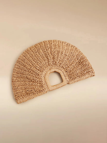 Glizzene 1pc Large Capacity Straw Woven Clutch Bag, Cloud Shaped Semi-Circle Design, Summer Travel Beach Bag For Daily Shopping, Straw Bag