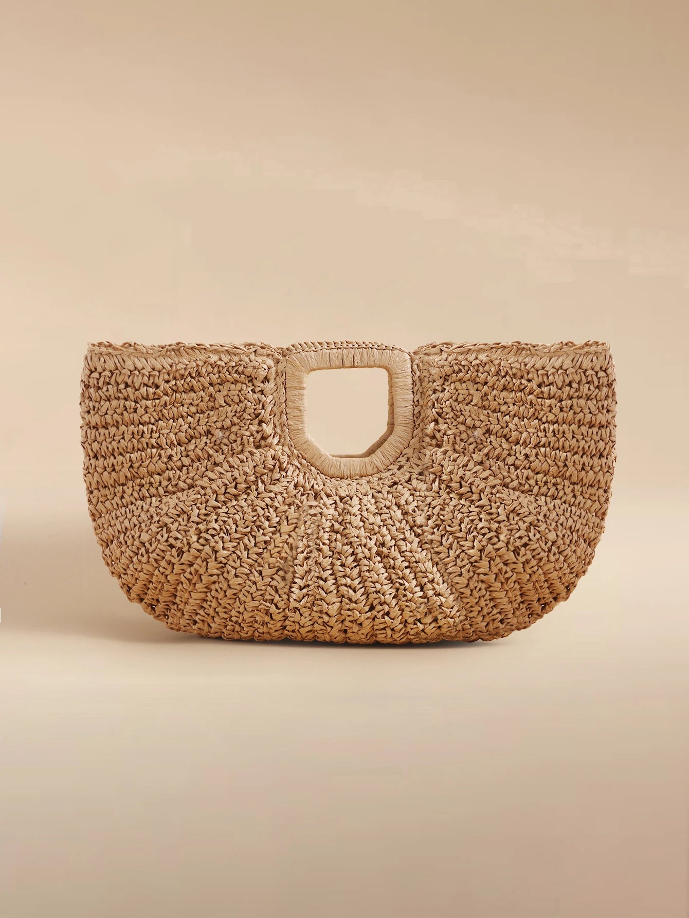 Glizzene 1pc Large Capacity Straw Woven Clutch Bag, Cloud Shaped Semi-Circle Design, Summer Travel Beach Bag For Daily Shopping, Straw Bag